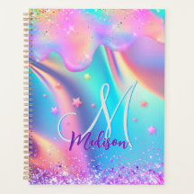 Chic holographic unicorn dripping glitter monogram