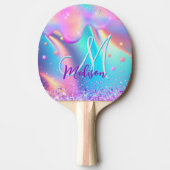 Chic holographic unicorn dripping glitter monogram tafeltennisbatje (Voorkant)