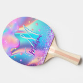 Chic holographic unicorn dripping glitter monogram tafeltennisbatje (Zijkant)