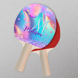 Chic holographic unicorn dripping glitter monogram tafeltennisbatje