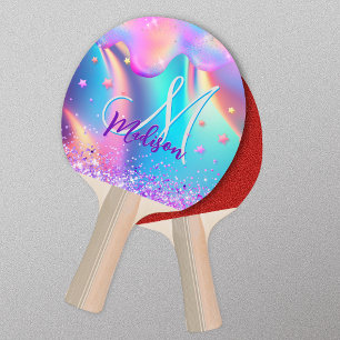 Chic holographic unicorn dripping glitter monogram tafeltennisbatje
