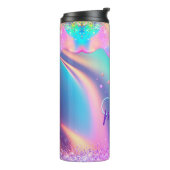 Chic holographic unicorn dripping glitter monogram thermosbeker (Gedraaid links)