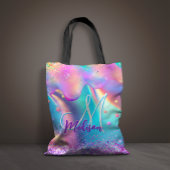 Chic holographic unicorn dripping glitter monogram tote bag