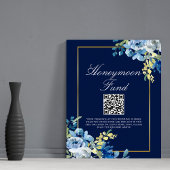 Chic Honeymoon Fund Navy Blauw Goud Bloemen Huweli Poster