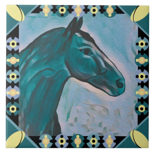 Chic Horse Head Turquoise Blauwgroen Blue Mix en Y Tegeltje (Voorkant)