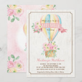Chic Hot Air ballonroze Floral Girl Baby shower Kaart (Voorkant / Achterkant)