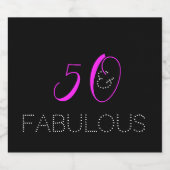 Chic Hot Pink 50 en Fabulous Birthday Party Sparkling Wijnetiket (Enkel label)