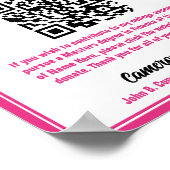 Chic Hot Pink Afstuderen College Fund QR-code Poster (Hoek)