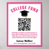 Chic Hot Pink Afstuderen College Fund QR-code Poster (Voorkant)