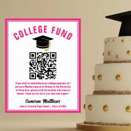 Chic Hot Pink Afstuderen College Fund QR-code Poster
