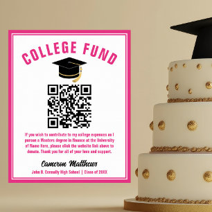 Chic Hot Pink Afstuderen College Fund QR-code Poster