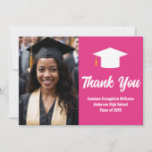 Chic Hot Pink Afstuderen Foto op maat Dank u Bedankkaart (Voorkant)