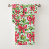 Chic hot pink and green Christmas preppy towels Bad Handdoek (Insitu)