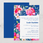 Chic Hot Pink Blue Waterverf Floral Bat Mitzvah Kaart (Voorkant / Achterkant)