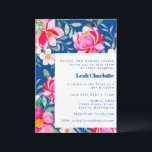 Chic Hot Pink Blue Waterverf Floral Bat Mitzvah Kaart<br><div class="desc">Chic Hot Pink en Cobalt Blue Waterverf Floral Bat Mitzvah Uitnodiging</div>