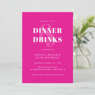 Chic Hot Pink Bold Typografie Verjaardagsdiner Kaart