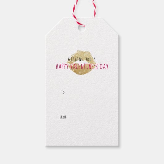 Chic Hot Pink Chevron Gold Lips Valentijnsdag Cadeaulabel (Voorkant)
