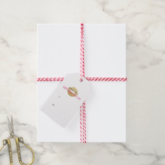 Chic Hot Pink Chevron Gold Lips Valentijnsdag Cadeaulabel (Met Touw)