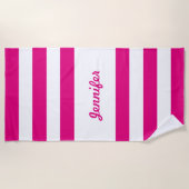 Chic Hot Pink en White Stripes - Aangepast Strandlaken (Voorkant)
