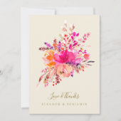 Chic Hot Pink Floral Wedding Photo Custom Message Bedankkaart (Voorkant)