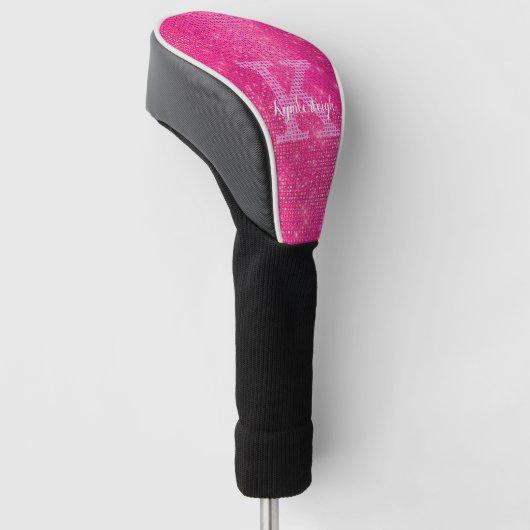 Chic Hot Pink Glam Diamond Sparkle Monogram Naam Golfheadcover (Schuin)