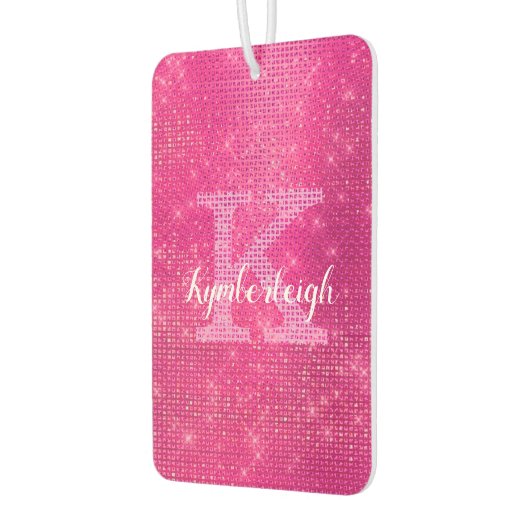 Chic Hot Pink Glam Diamond Sparkle Monogram Naam Luchtverfrisser (Links)