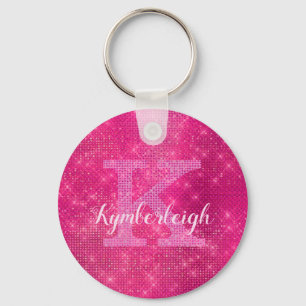 Chic Hot Pink Glam Diamond Sparkle Monogram Naam Sleutelhanger