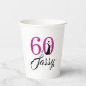 Chic Hot Pink Glitter 60th Sassy 60th Birthday Papieren Bekers (Voorkant)