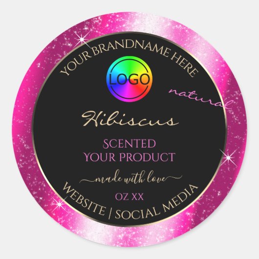 Chic Hot Pink Glitter Lijst Product Label en Logo (Voorkant)