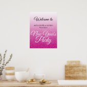 Chic Hot Pink Glitter New Years Party Welkom Poster (Keuken)