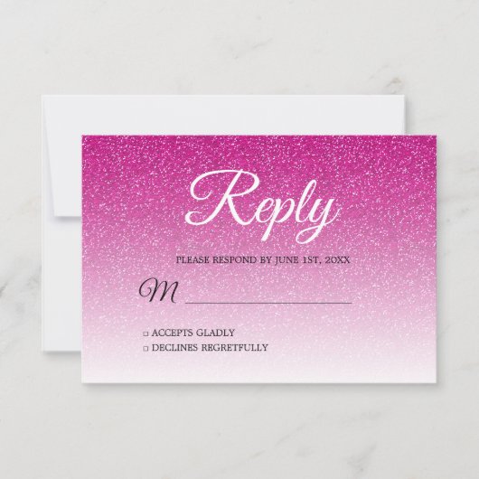 Chic Hot Pink Glitter Ombre RSVP Kaart (Voorkant)