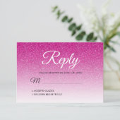Chic Hot Pink Glitter Ombre RSVP Kaart (Staand voorkant)