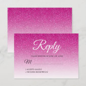 Chic Hot Pink Glitter Ombre RSVP Kaart (Voorkant / Achterkant)