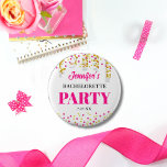 Chic Hot Pink & Gold Dots Bachelorette Party Ronde Button 5,7 Cm<br><div class="desc">Celebrate in style with this fun and chic bachelorette party button,  designed with glamorous hot pink and gold dots for a look that’s playful,  modern,  and effortlessly stylish. A unique,  glam touch for a night of unforgettable fun with your favorite girls.</div>