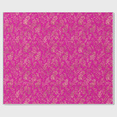 Chic Hot Pink Gold Foliage Patroon Cadeaupapier (Vlak)