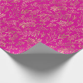 Chic Hot Pink Gold Foliage Patroon Cadeaupapier (Hoek)