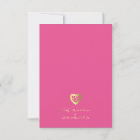 Chic Hot Pink & Gold Heart Photo Couple Wedding Save The Date (Achterkant)