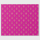 Chic Hot Pink Gold Queen Bee Pattern  Cadeaupapier (Vlak)