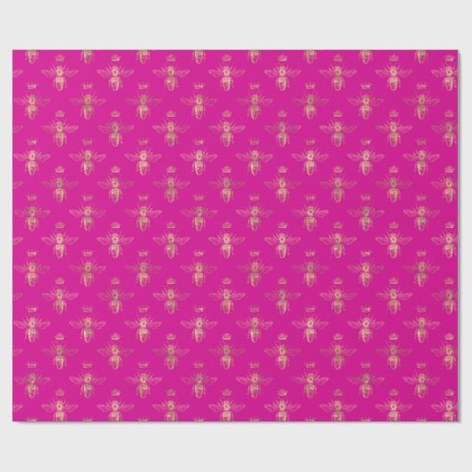 Chic Hot Pink Gold Queen Bee Pattern  Cadeaupapier (Vlak)