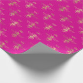 Chic Hot Pink Gold Queen Bee Pattern  Cadeaupapier (Hoek)