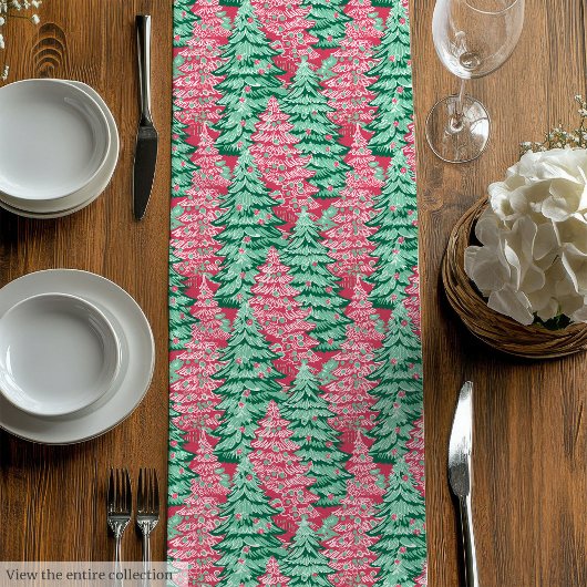 Chic hot pink green preppy Christmas table runner Medium Tafelloper