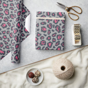 Chic Hot Pink Grey Leopard Print Patroon Cadeaupapier