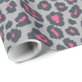 Chic Hot Pink Grey Leopard Print Patroon Cadeaupapier (Rol Hoek)