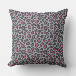 Chic Hot Pink Grey Leopard Print Patroon Kussen