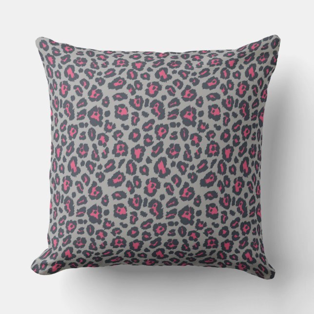 Chic Hot Pink Grey Leopard Print Patroon Kussen (Voorkant)