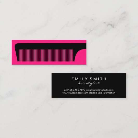 Chic Hot Pink Haarstylist Mini Visitekaartje (Voorkant / Achterkant)