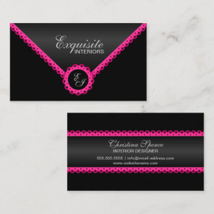 Chic Hot Pink Lace en Black Shimmer Kijk Monogram Visitekaartje