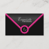 Chic Hot Pink Lace en Black Shimmer Kijk Monogram Visitekaartje (Voorkant)
