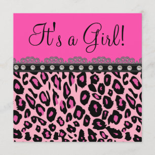 Chic Hot Pink Leopard Baby shower Kaart
