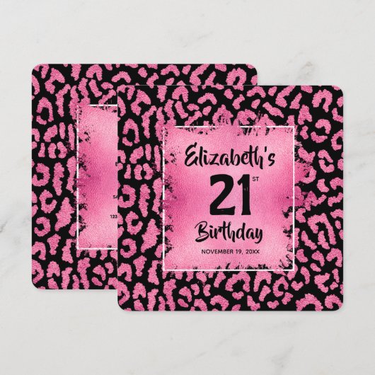 Chic Hot Pink Leopard Print 21st Birthday  Kaart (Voorkant / Achterkant)